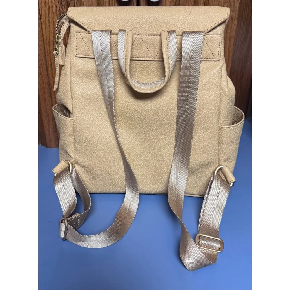 Freshly Picked Classic Diaper Bag Backpack Tan Vegan Leather Gold Hardware
